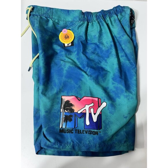 New w/ Tags - MTV x POINTZERO Men's Blue Tie Die Swim Trunks Size M - Picture 6 of 9